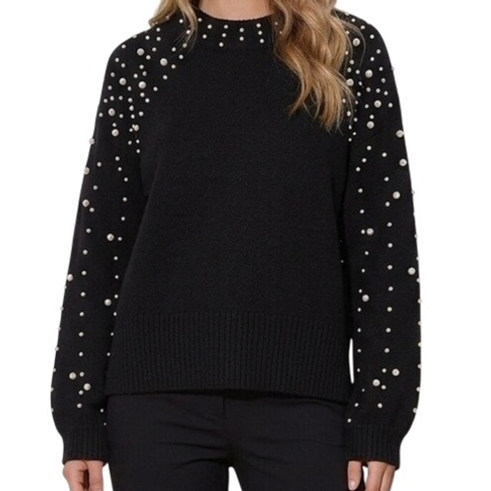Mi Ami Francesca's Sweater Women XS Cropped Excellent Pearl Mock Neck Glam Party